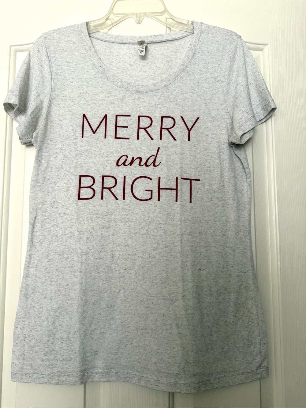 Bella Canvas Light Gray Graphic Tee with Red "Merry and Bright" Print